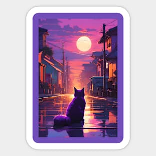 Cat sitting in the sunset Sticker